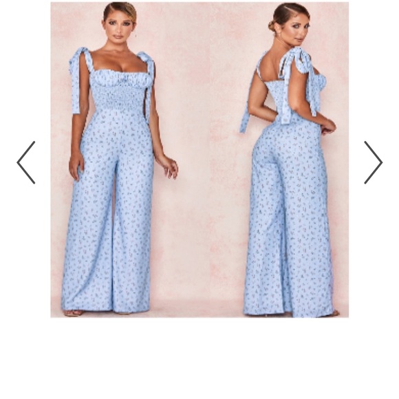 House of CB Lana Blue Floral Shirred Jumpsuit - Picture 2 of 6